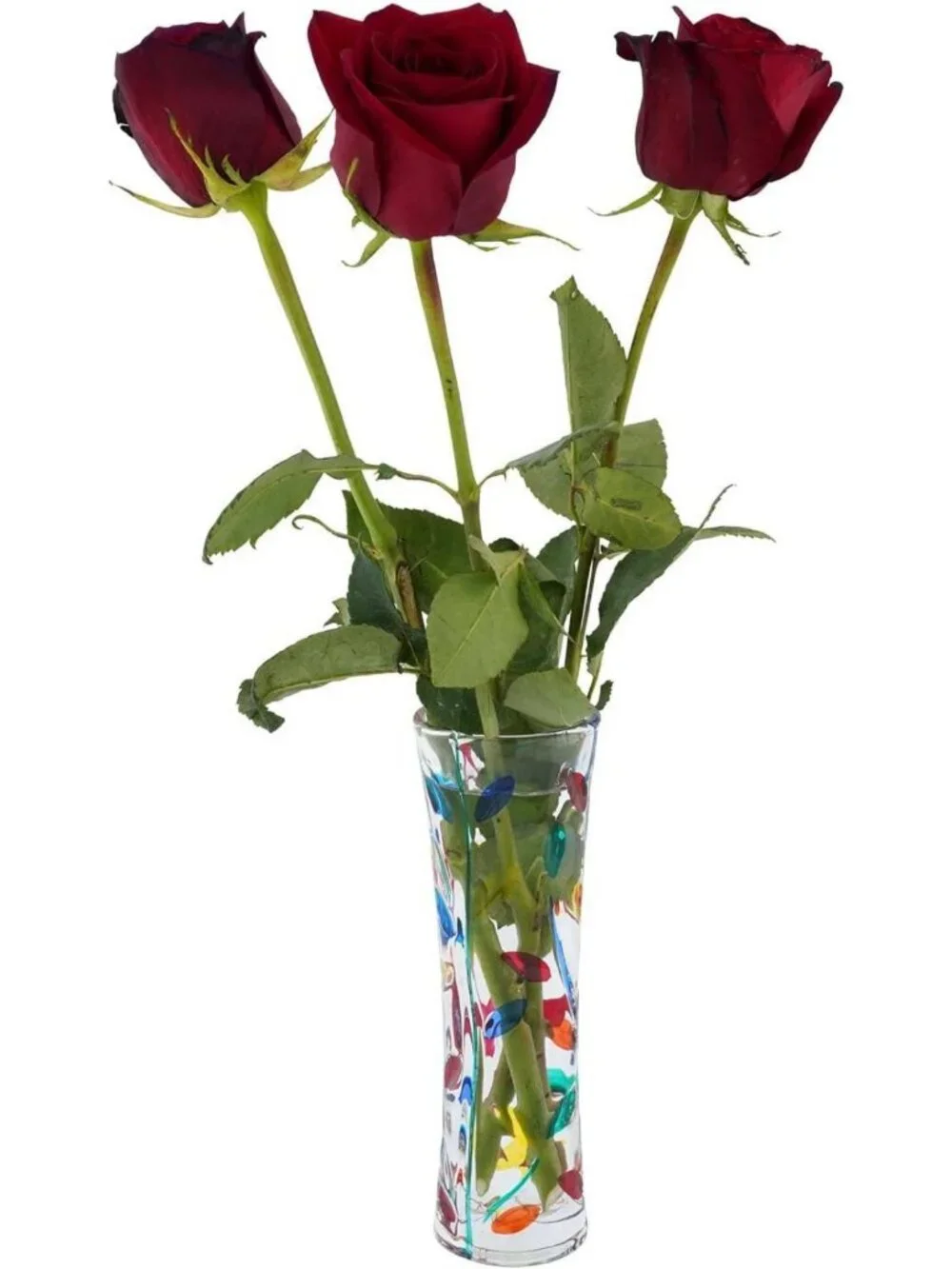Handmade Murano Crystal Flower Vase - Multicolor Tree Leaves Design, 7.5
